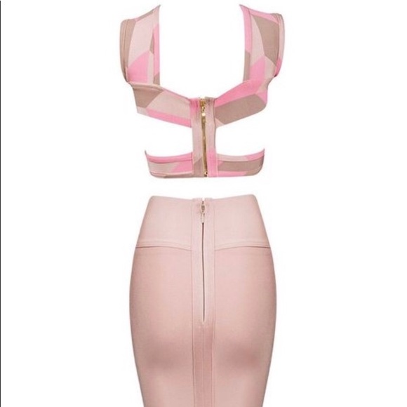 2-piece nude & pink Bandage Dress Set - Picture 2 of 6